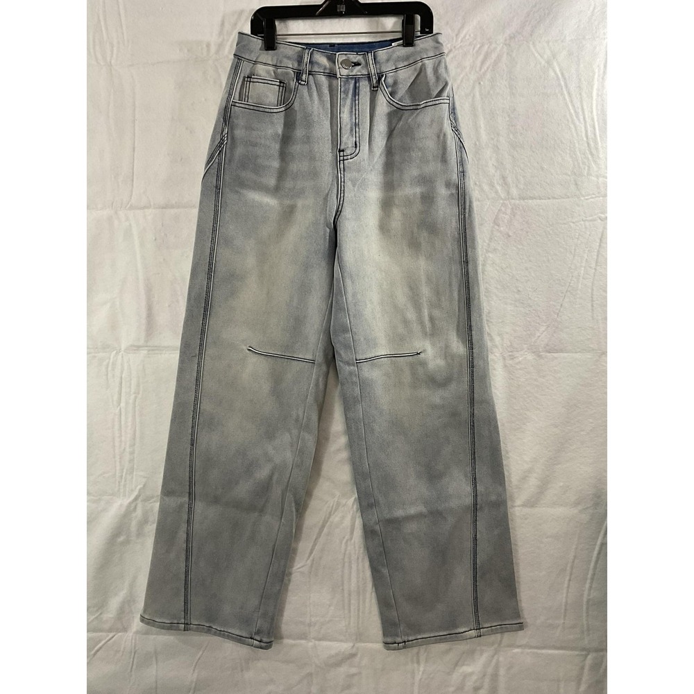 Hello Jeans Womens Small Blue Wide Leg Insulated Fleece Lined Denim Pants Winter